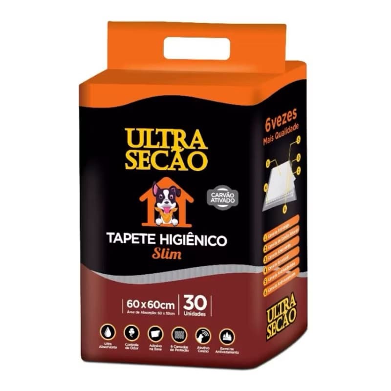 Tapete Higiênico Ultra Secão Slim Carvão Ativado 60x60 com 30 Unidades