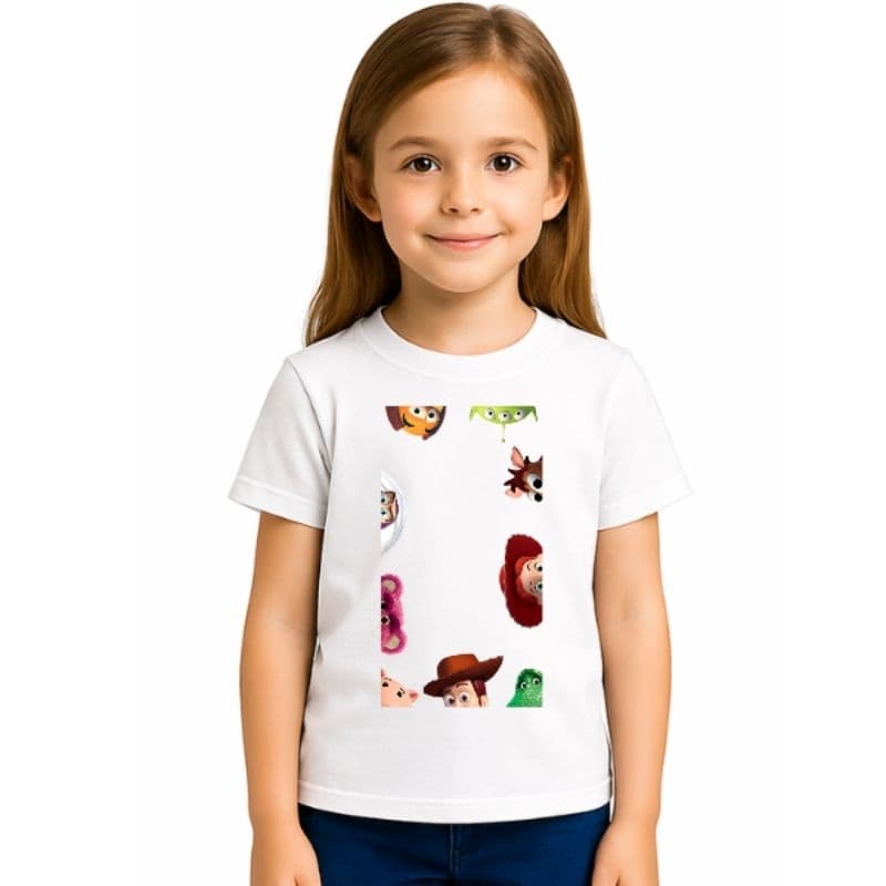Camiseta Infantil Unissex inspirada Toy Story Personagens Espiando Algodão