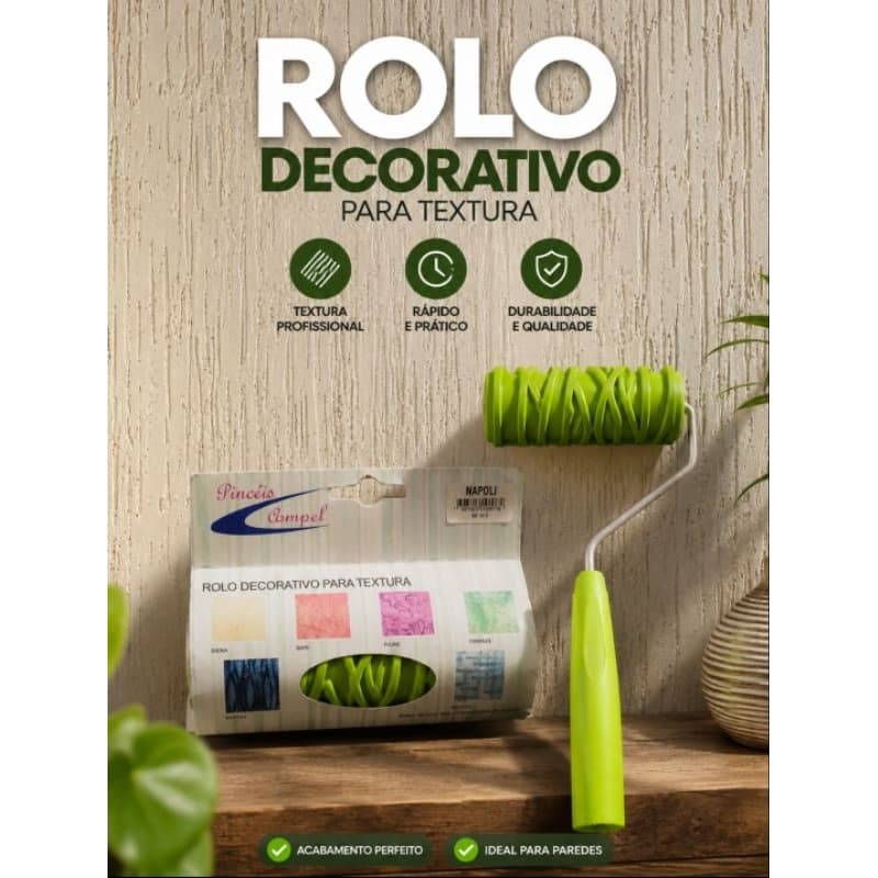 Rolo De Pintura Textura Napoli Emborrachado Profissional 15cm (Rolo ja vem com Suporte)