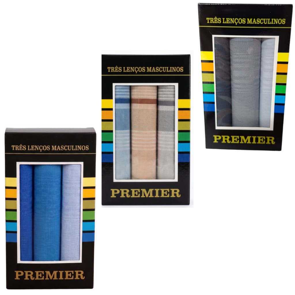 Kit 9 Lenços Masculinos Premier 100% Algodão Premium 39x39cm