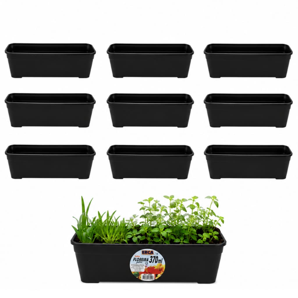 Floreiras Jardim Horta Jardineira Casa Janela Kit C/10 370ml Preto Lisa