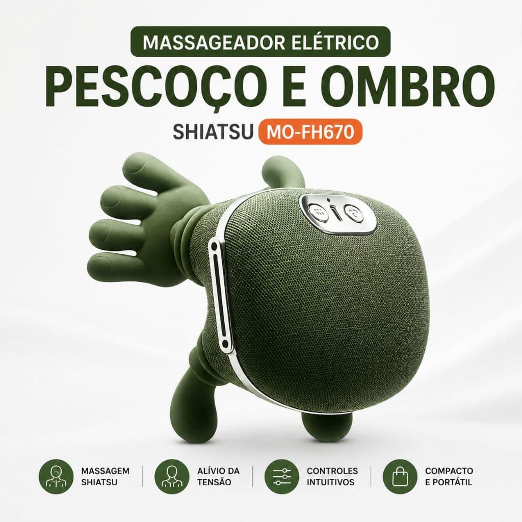 Massageador Elétrico Pescoço e Ombro Shiatsu MO-FH670 Portátil Alívio da Dor Relaxamento Muscular 10W