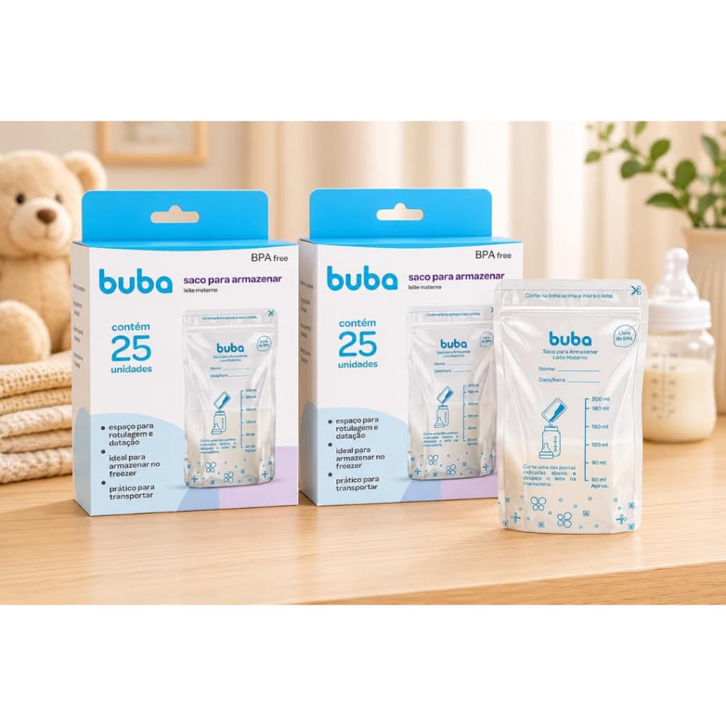 KIT 25/50 Sacos para Armazenar Leite Materno Saquinho de 200ml Buba 09923