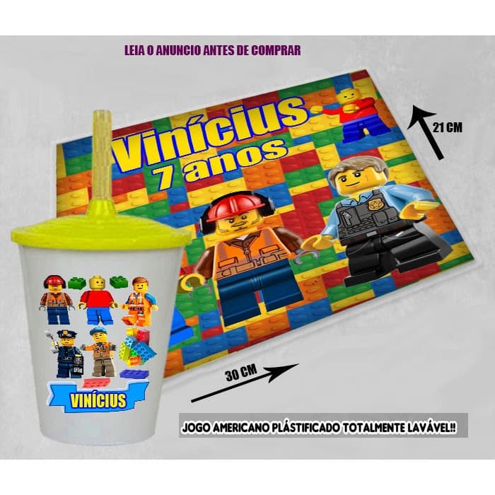 20 kit Jogo Americano Souplast Lavável+ Copo Twister Festa de aniversario infantil todos os temas