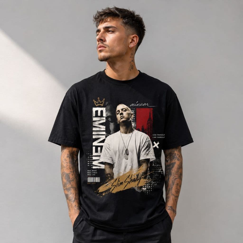 Camiseta Eminem Slim Shady Masculina 100% Algodão Estampa Frontal Grande Streetwear Premium
