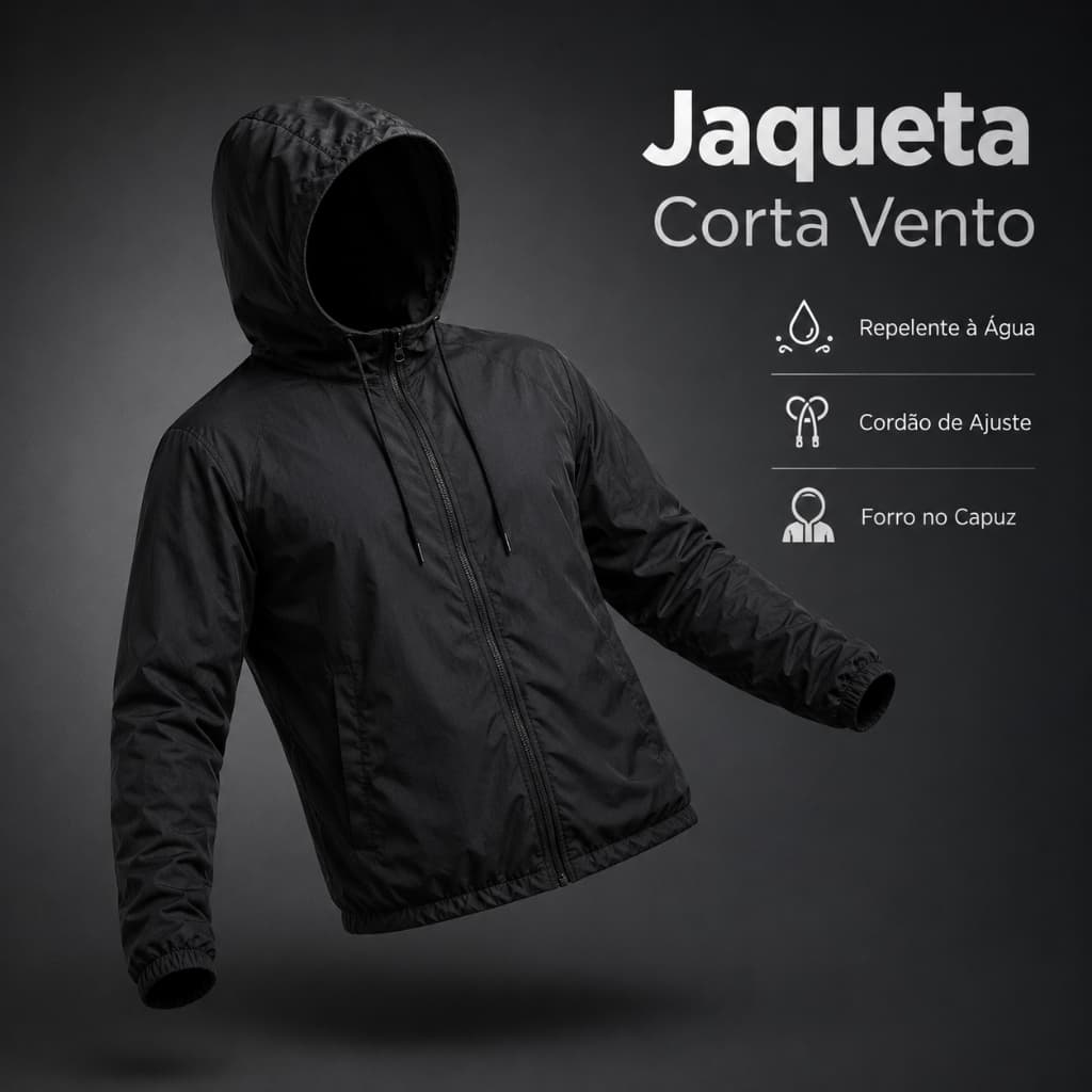 Jaqueta Corta Vento Masculina Kong Repelente a Água com Capuz e Zíper