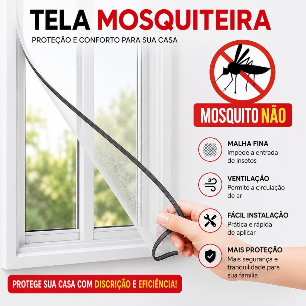Tela Mosquiteiro Janela 1 - 4 Unidades Velcro Ajustável Não Precisa Furar Anti Mosquito -2 Tamanhos