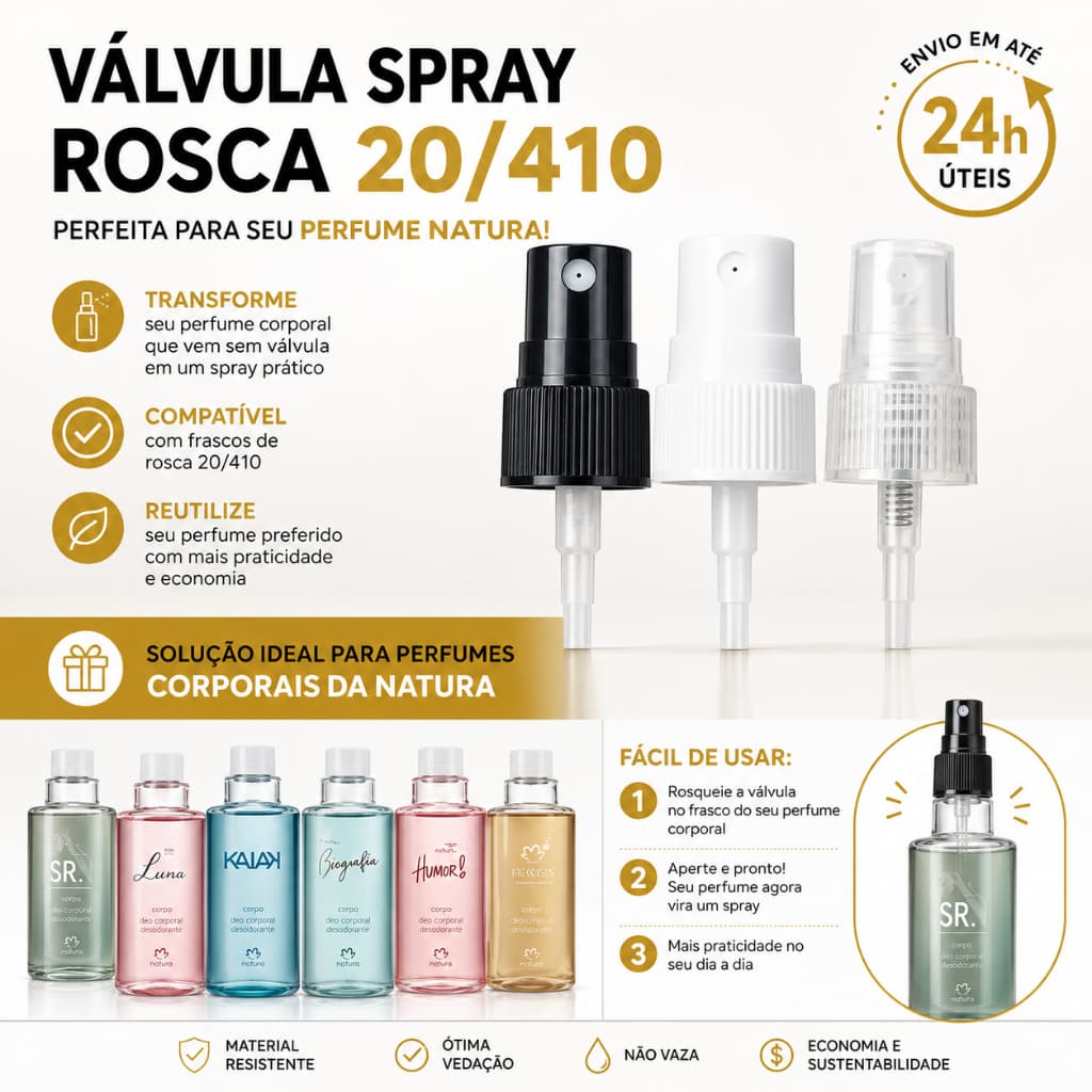 Válvula Spray Rosca 20/410 para Perfume Corporal Natura Refil Rosca 20