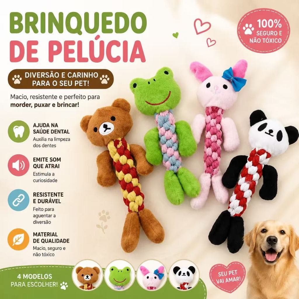 Brinquedo mordedor de pelúcia com corda para cachorros Pets Cães de estimação QC-6096
