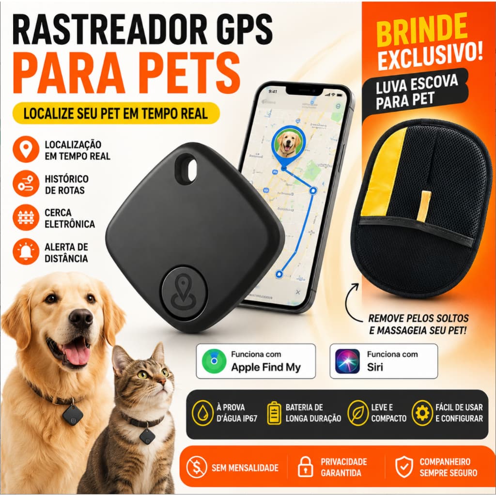 Rastreador Smart Tag Compatível iOS  Preto + Luvas removedoras de pelos de animais
