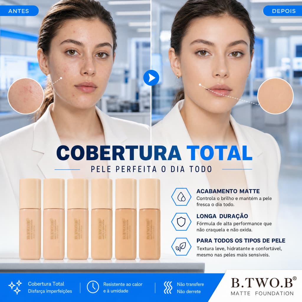 B.TWO.B Base Líquida Matte Disfarça Espinhas e Marcas Não Craquela Não Oxida Textura Leve Hidratante