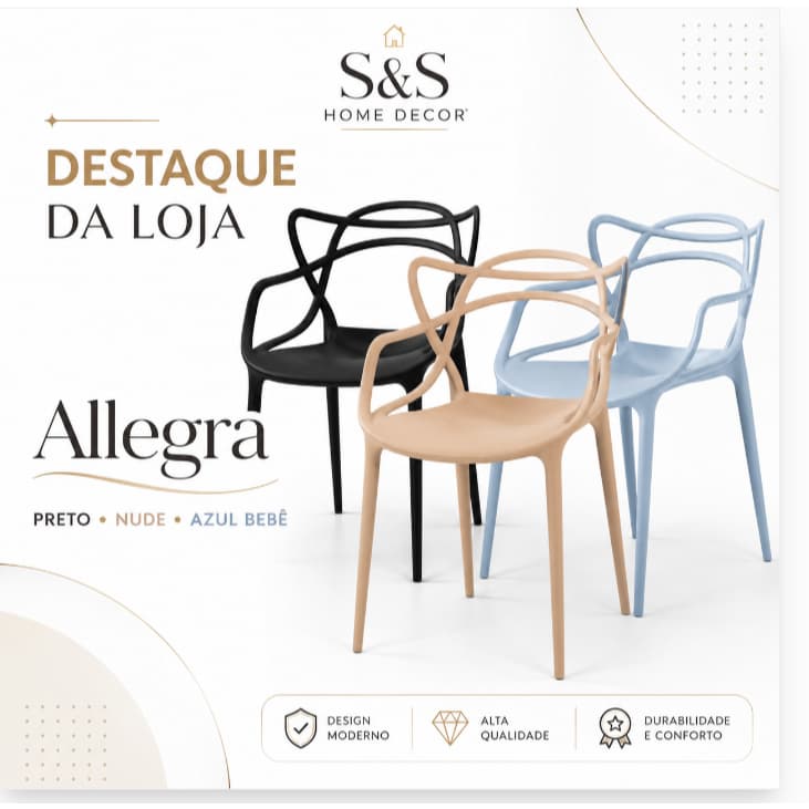 Kit 2 Cadeiras Allegra Preto Nude ou Azul Bebê Jantar Restaurante Area Gourmet Reforçada Premium