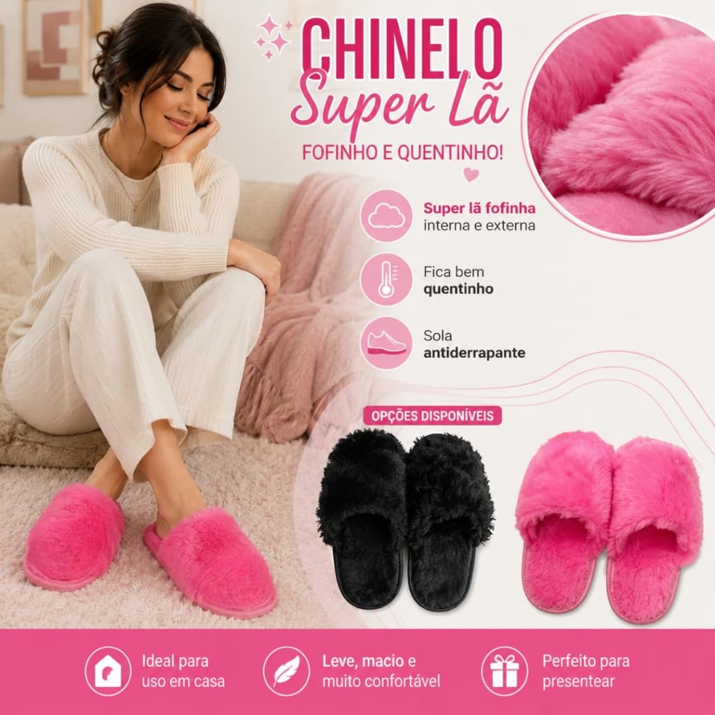 Chinelo Super Lã Feminino Peluciado | Super Quentinho | Antiderrapante | Macio e Confortável