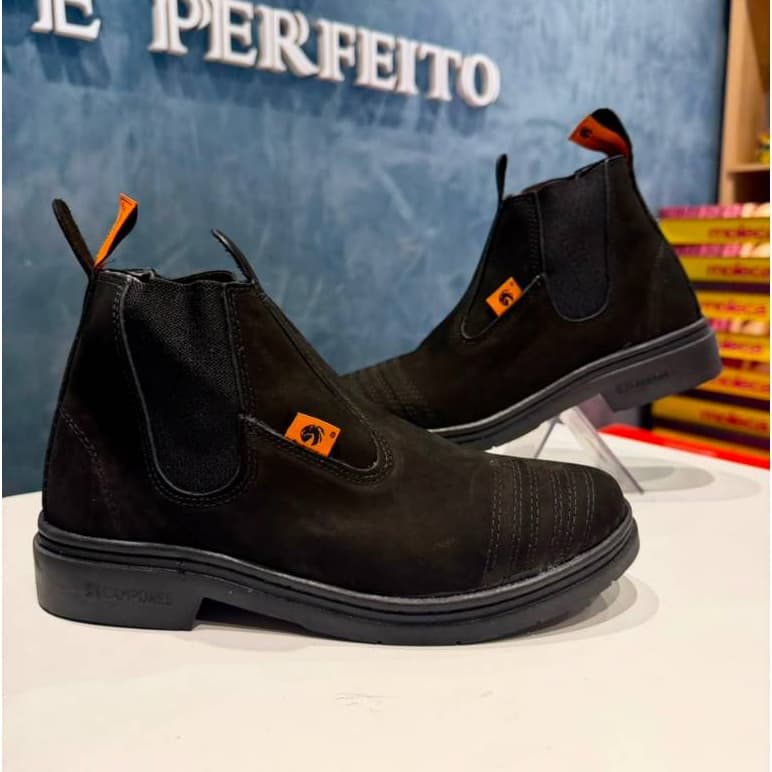 Bota Country Masculina Vaquejada Couro Nobuck Solado Borracha Antiderrapante