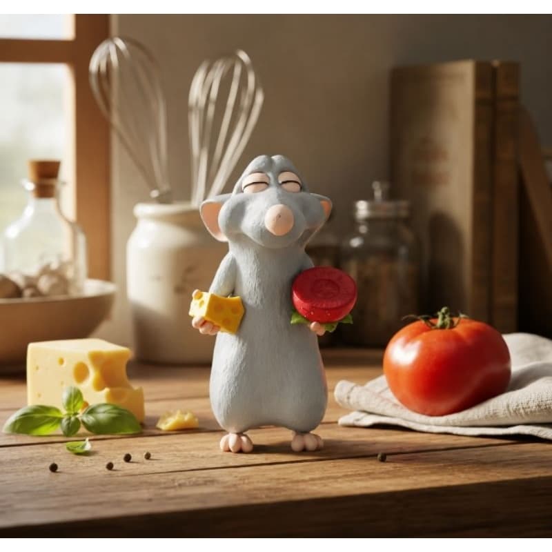Boneco Figure Ratatouille, Decoração de Cozinha, Rato, Cozinheiro 10 cm de altura