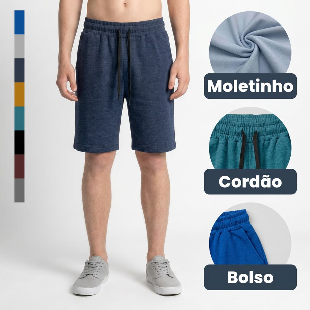 Bermuda de Moletinho Infantil Masculina Menino Bebé Liso Casual Juvenil (Tamanho 2 ao 16) Cores Variáveis