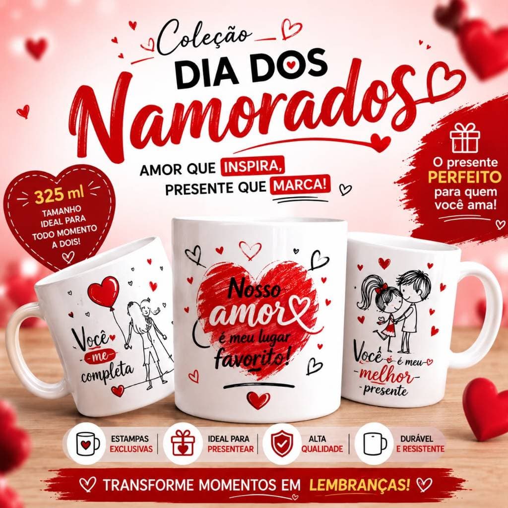 Caneca Personalizada Dia dos Namorados 325ml – Presente para Casal com Foto, Nome e Frase