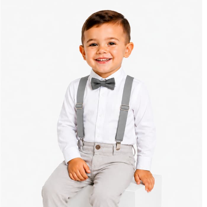 Camisa Social Infantil Manga Longa Kit Suspensório Gravata Borboleta Menino Pajem Casamento Batizado