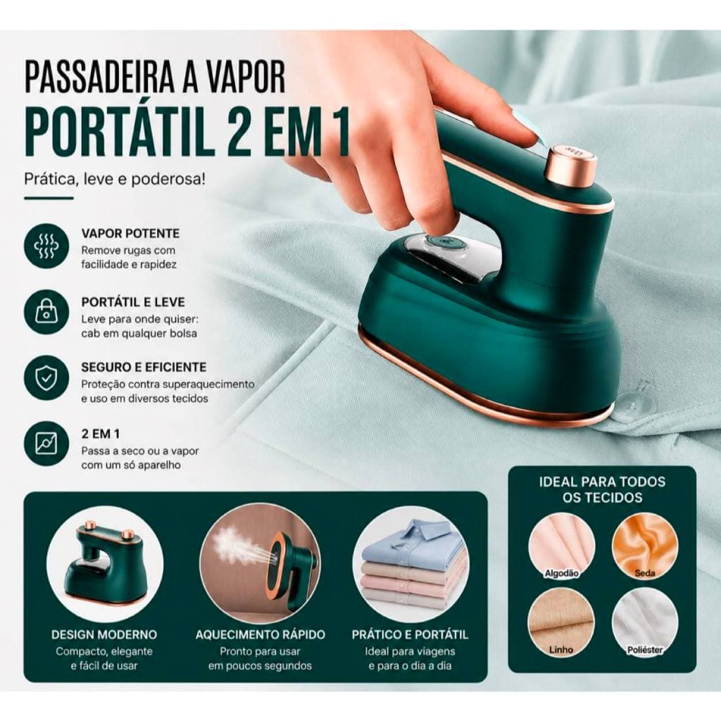 Mini Ferro de Passar Roupa á Vapor Portátil Cabe na Mala Bolsa de Viagem Bivolt Alta Temperatura Compacto