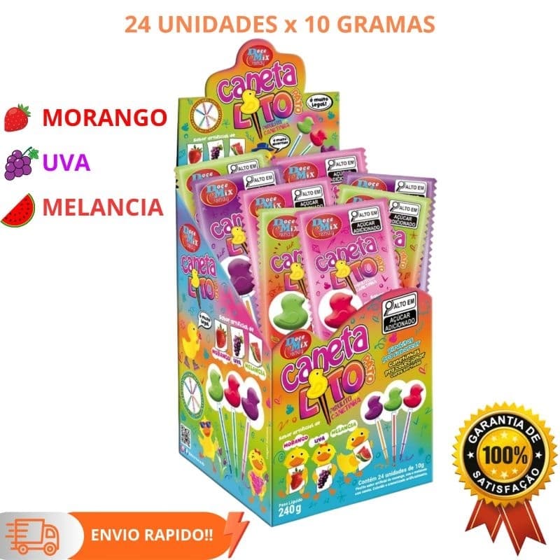 PIRULITO CANETA PATO LITO 24UN X 10G - DOCE MIX CANDY