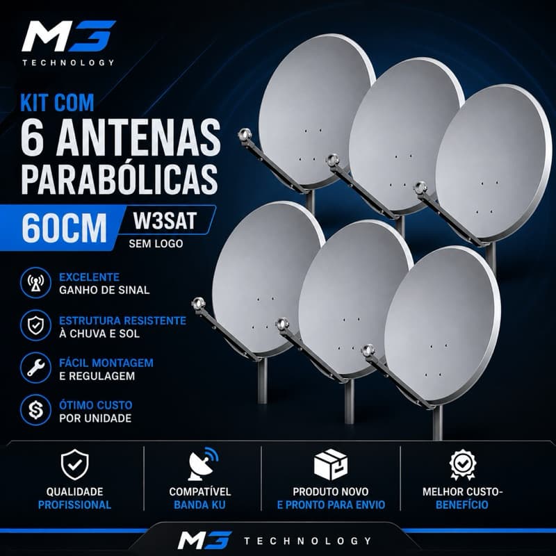 Kit 6 Antenas KU 60cm Sem Logo W3sat