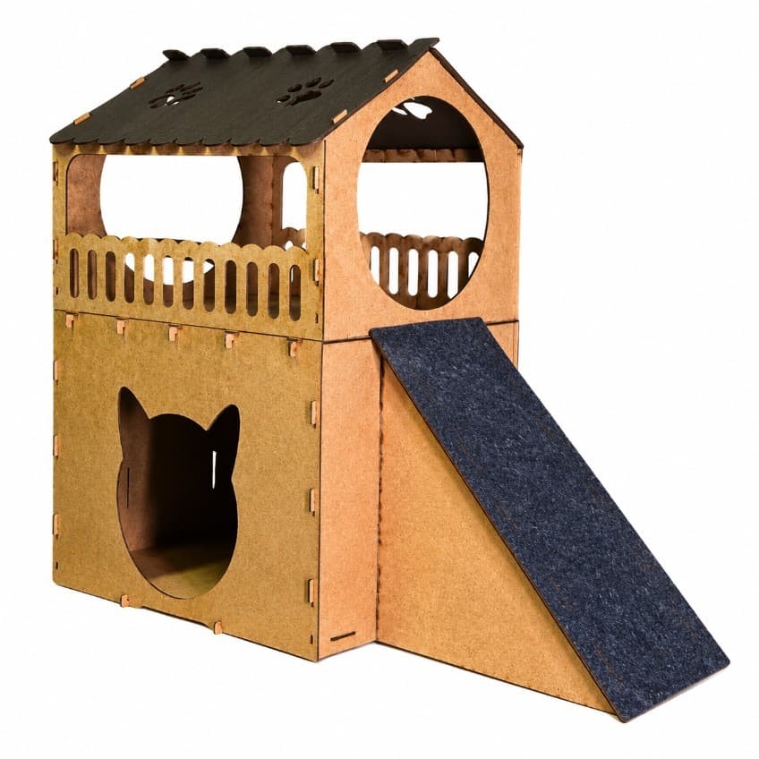Casinha para Gatos Dois Andares Toca Em Mdf Cama Beliche Brinquedo Arranhador Gato Diversão