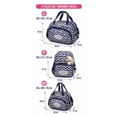 O Jogo de Bolsas Maternidade que Toda Mamãe Deseja! 💙 3 Peças, Muito Espaço e Praticidade para Todos os Momentos. 223/24