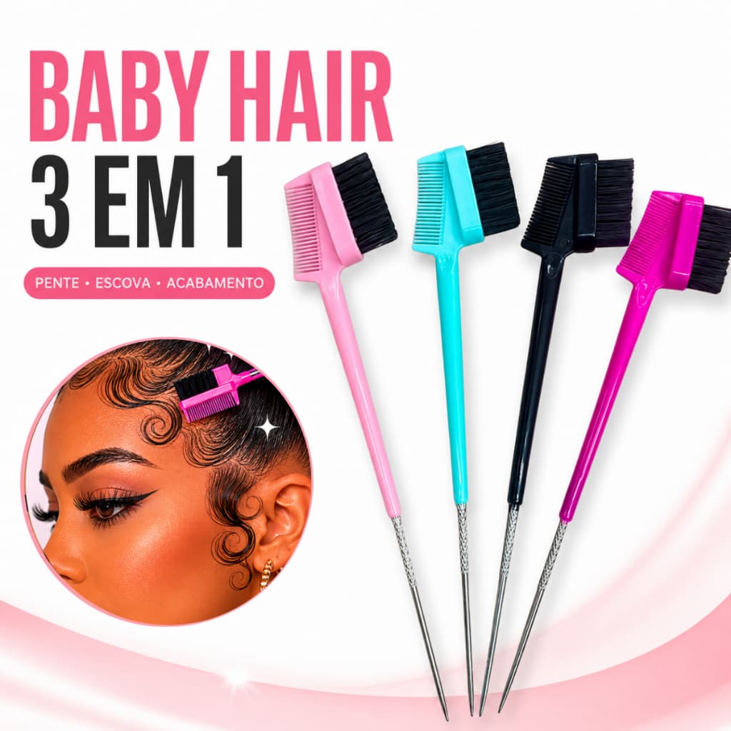 Pente Escovinha Baby Hair 3 em 1 Sobrancelha e Acabamento Penteado