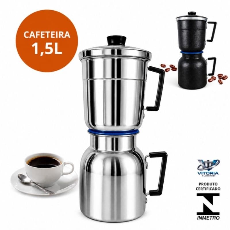 Cafeteira 1,5L Alumínio Polido e Craqueado