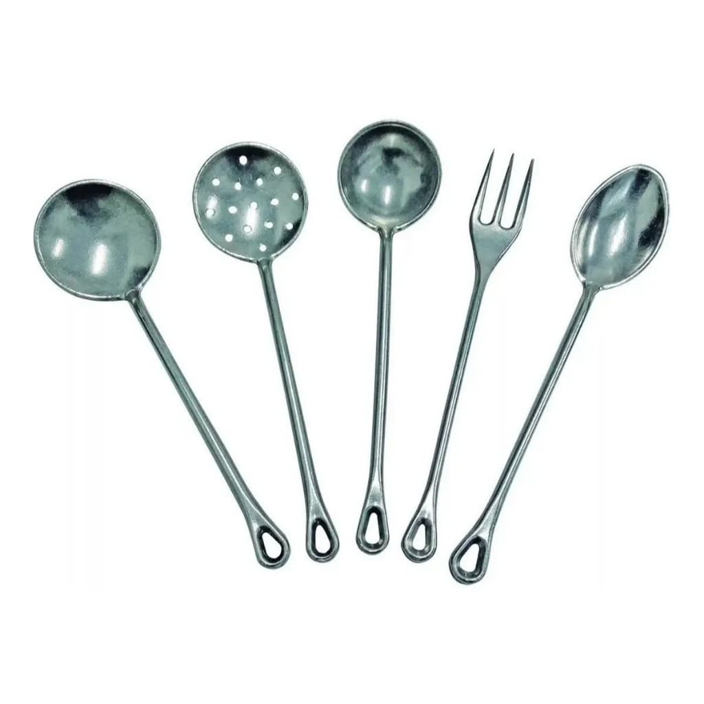 kit C/ 5 Peças Colher Talheres Em Alumínio Fundido Polido
