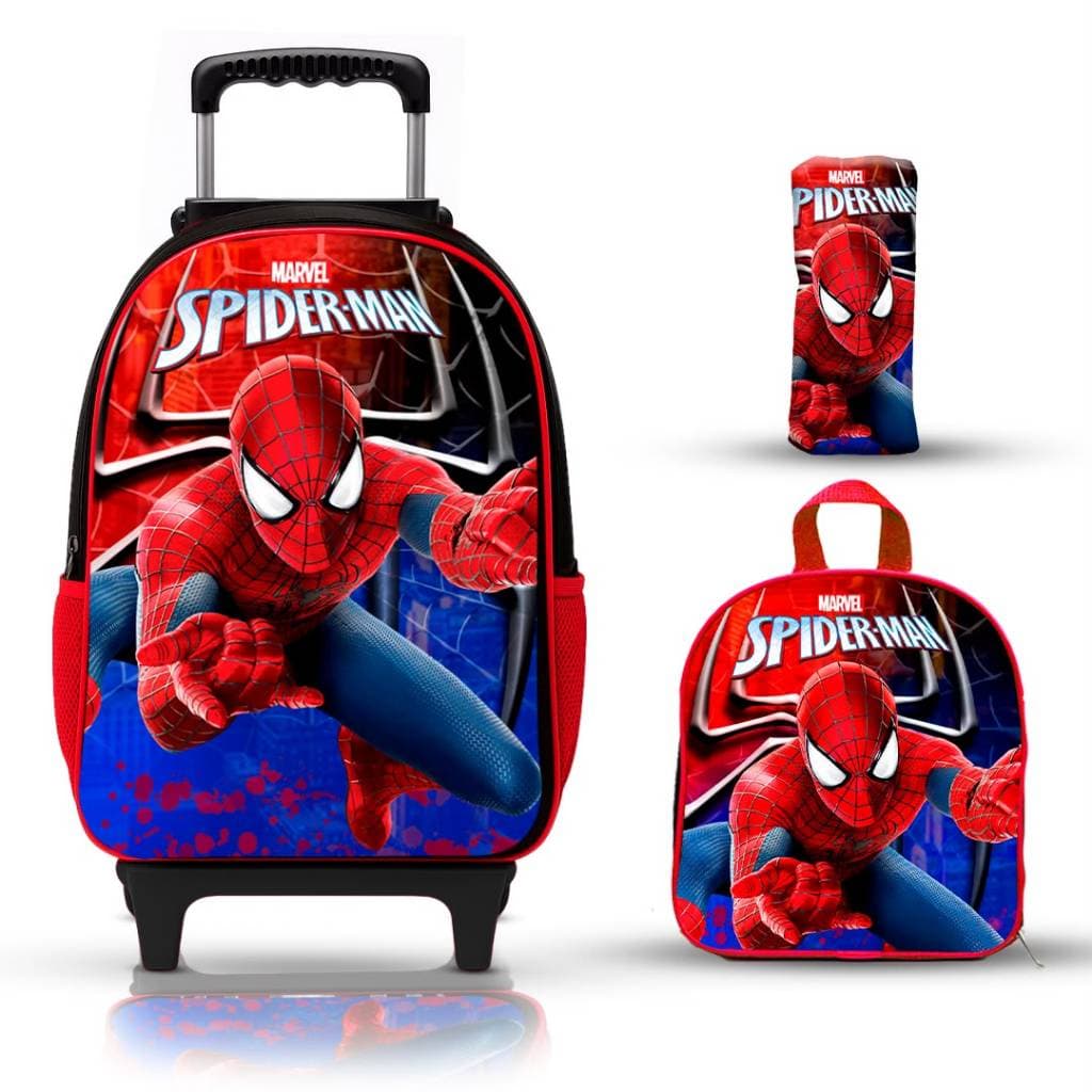 Kit Mochila Escolar\ MOCHILA DE RODINHA homem aranha com lancheira  e estojo - rodinha - menino   - masculino  - escolar