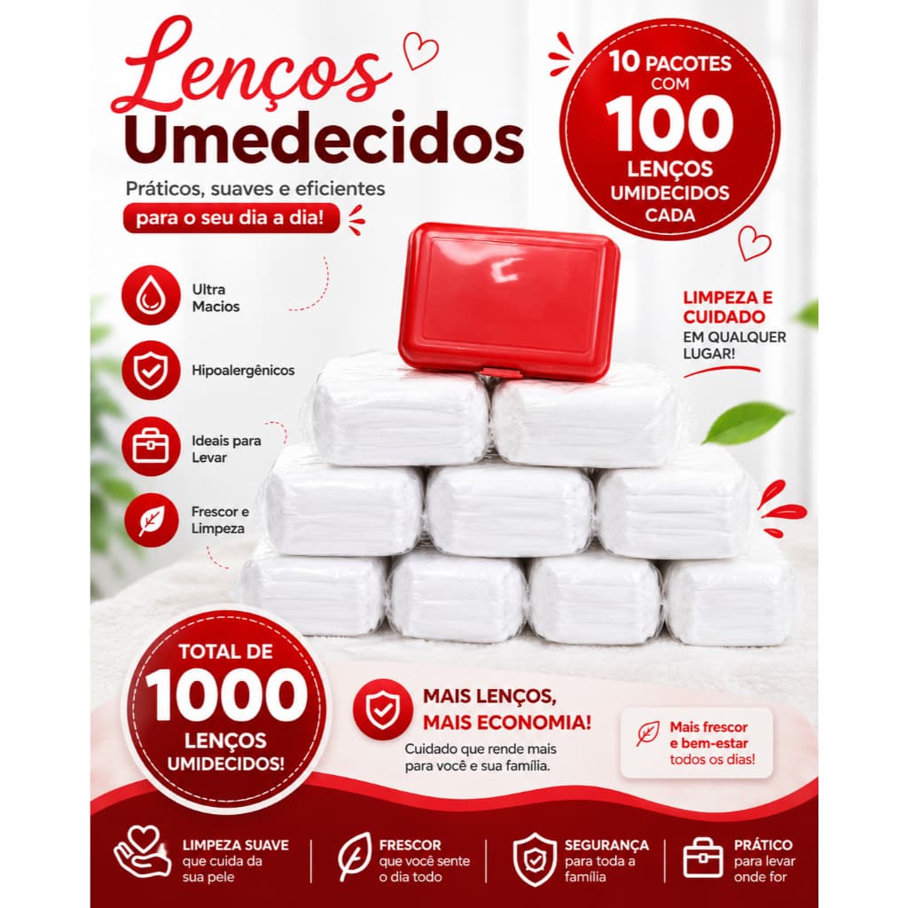 1000 Lenços umedecidos +maleta cada pacote de refil com 100 lenços por pacote e a maleta da cor de sua preferencia.