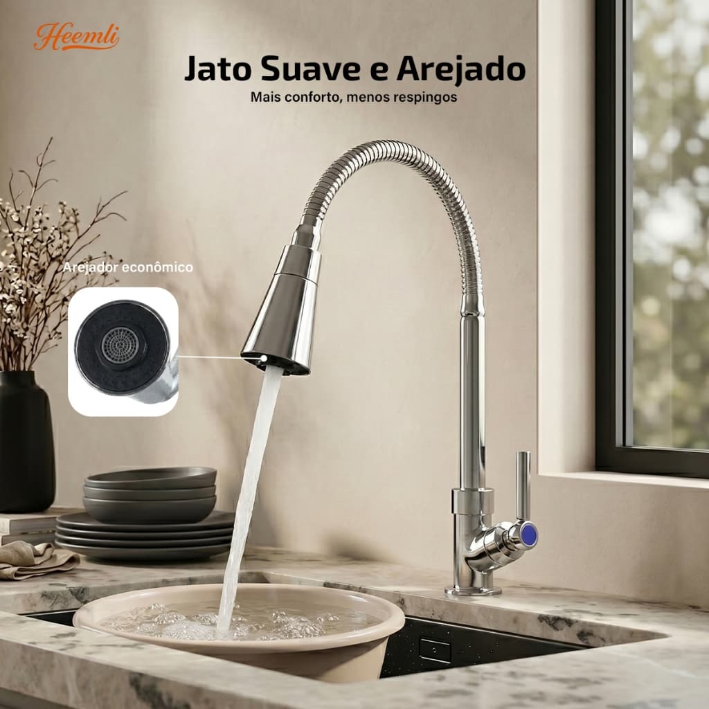 Heemli Torneira Gourmet para Cozinha com Chuveiro Flexível 360° para Pia de Bancada