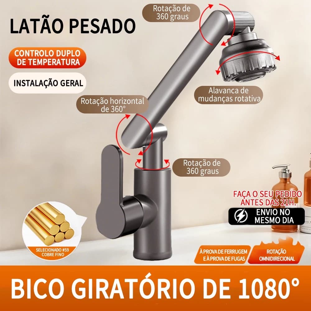 360 ° Rotating Faucet with Robotic Arm for Kitchen and Bathroom,  Fluxo de água ajustável; mangueira inclusa.