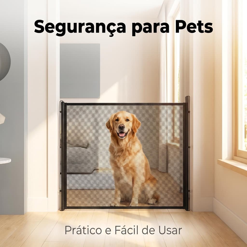 Grade Retrátil Preta de Proteção Para Cães e Gatos Domésticos