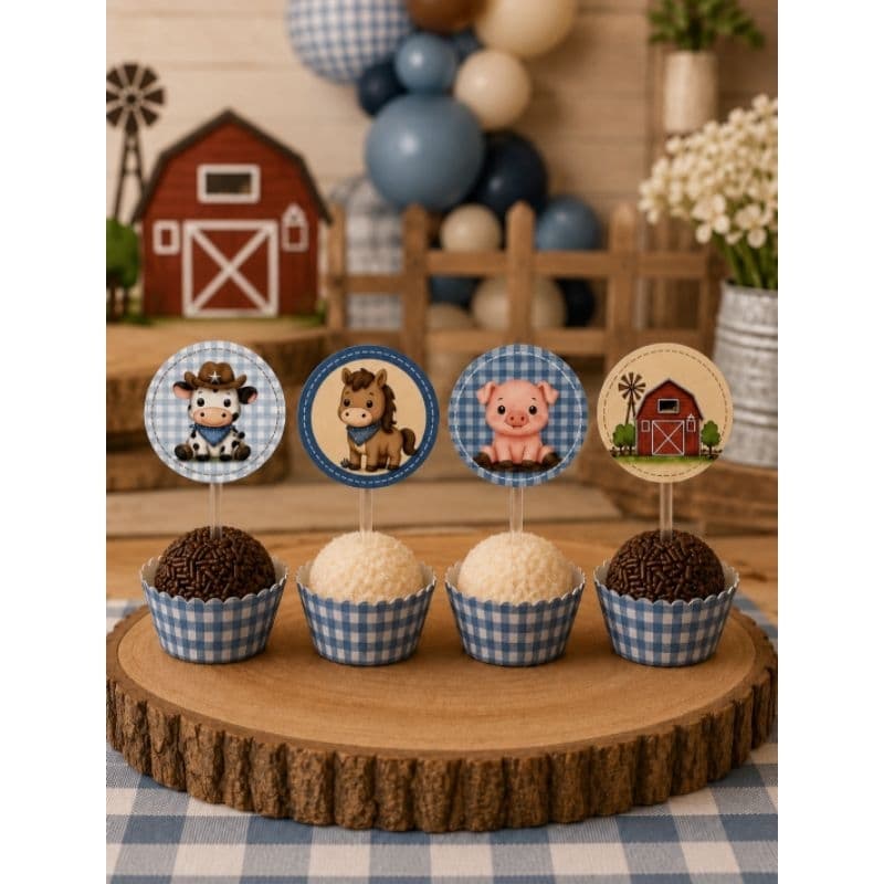 Kit 30 Toppers para Doces Fazendinha menino |  Ideal para aniversário infantil, chá de bebê, Mêsversário.
