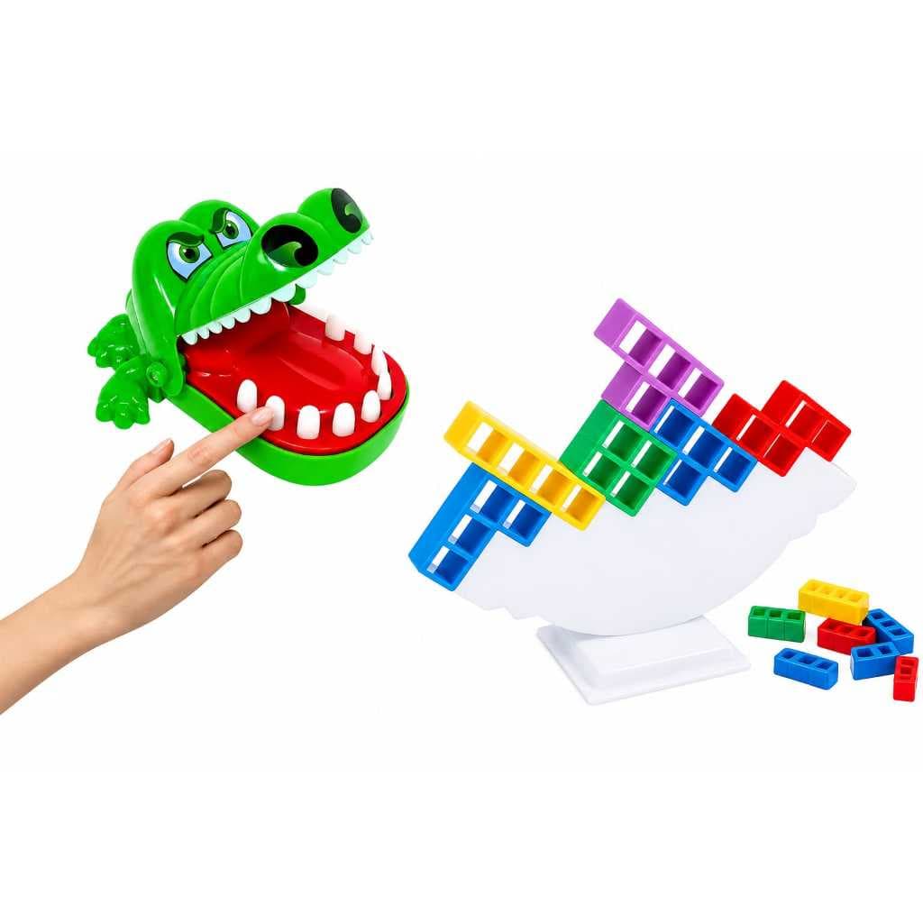 Kit 2 Brinquedos(Crocodilo Morde Dedo+Mini Jogo Equilipatos)Jogos Divertidos E Interativos