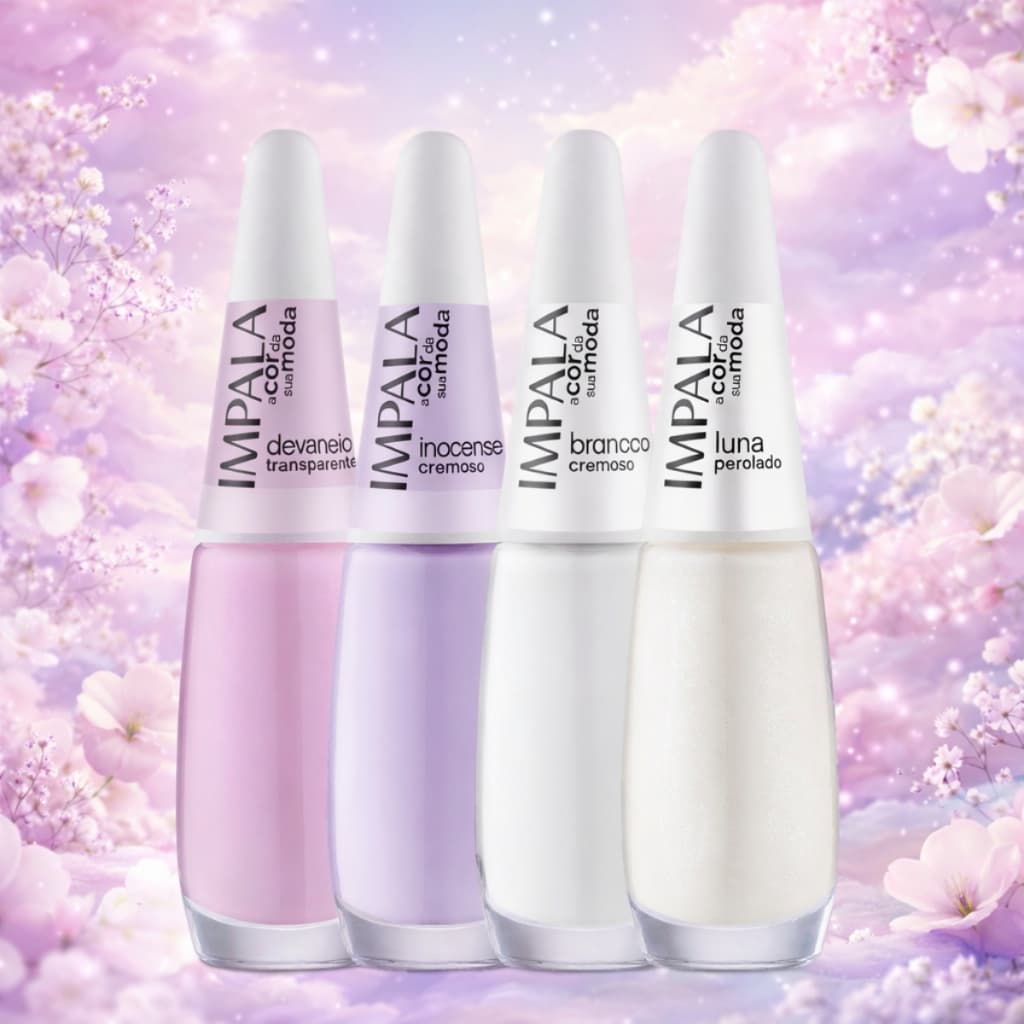 Kit 4 Esmaltes Impala Tons Clarinhos Francesinha Rosa Rosinha Branco