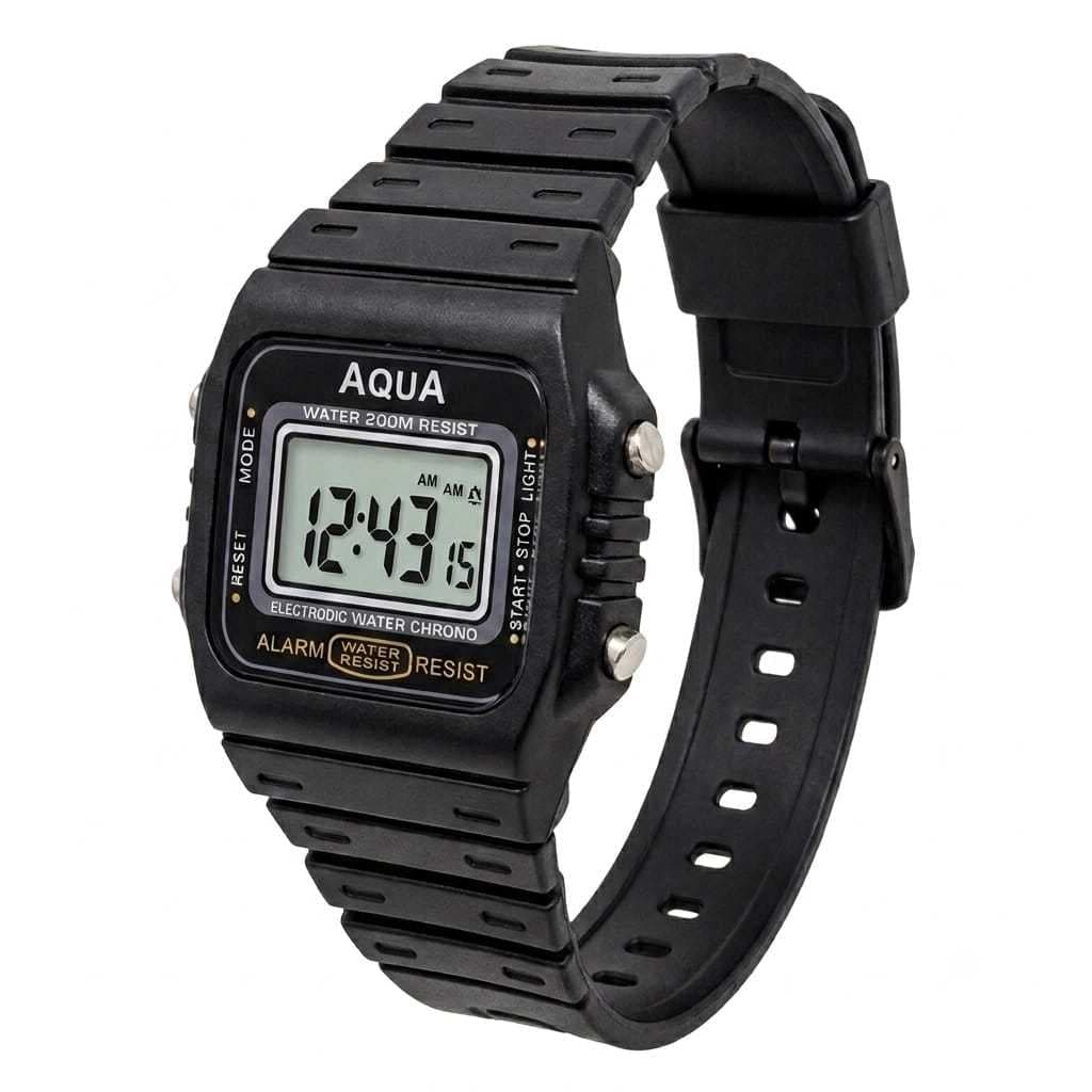 AQUA VINTAGE Relógio Digital Masculino, Resistente à Água 200M, Alarme, Cronômetro, Luz de Fundo Eletroluminescente