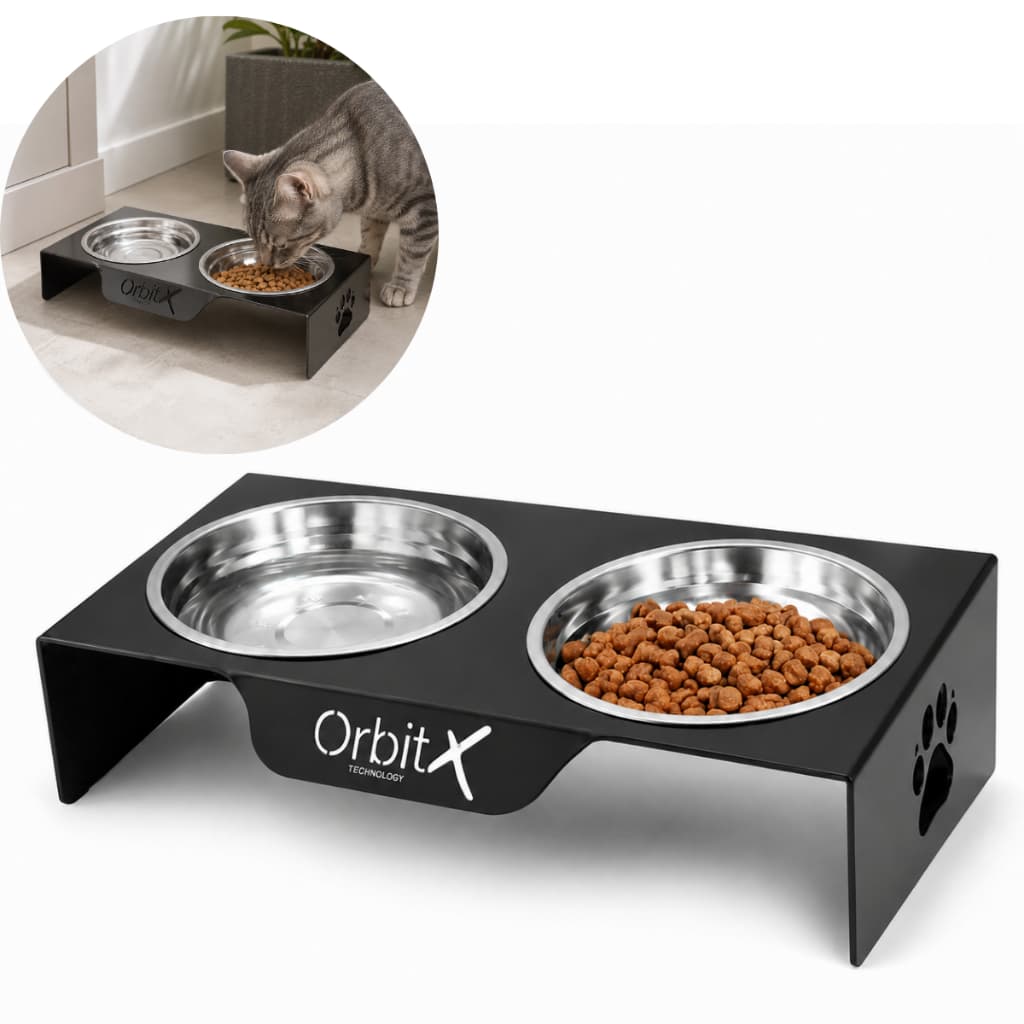 Comedouro Duplo Elevado Pet Com 2 Tigelas Inox Para Água e Ração