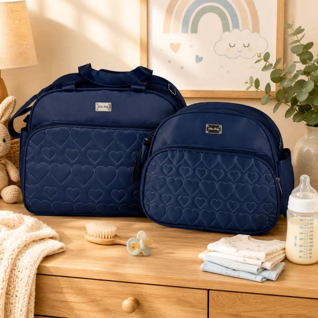 Conjunto Bolsa E Frasqueira Maternidade Coração 2 Peças Bebê