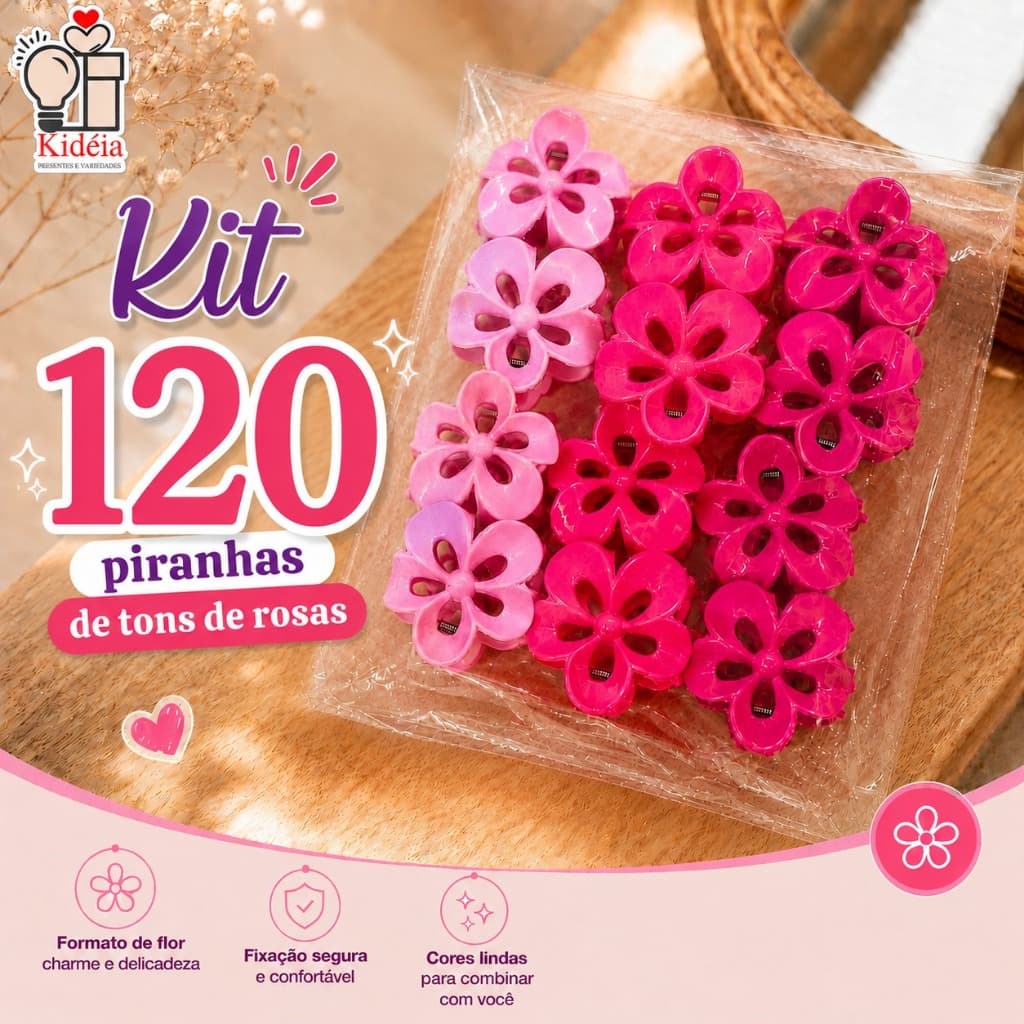 120 Piranhas Flor Tons Outubro Rosa Prendedor De Cabelo Grande Presilha Resistente Elegante Presilia