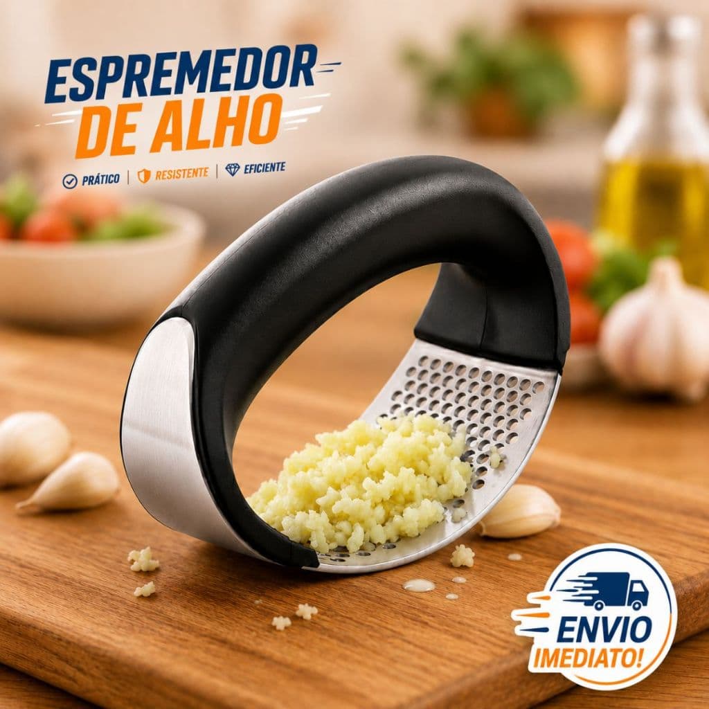 Espremedor de Alho Inox Profissional Resistente Fácil Limpeza Cozinha Prática Manual Premium