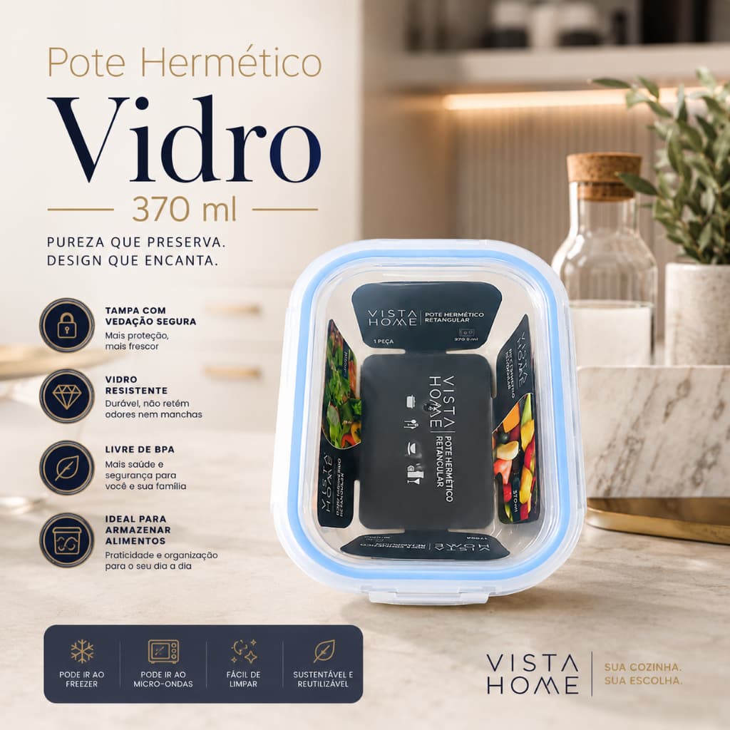 Pote Hermético Vidro Marmita 370ml Microondas Forno Freezer