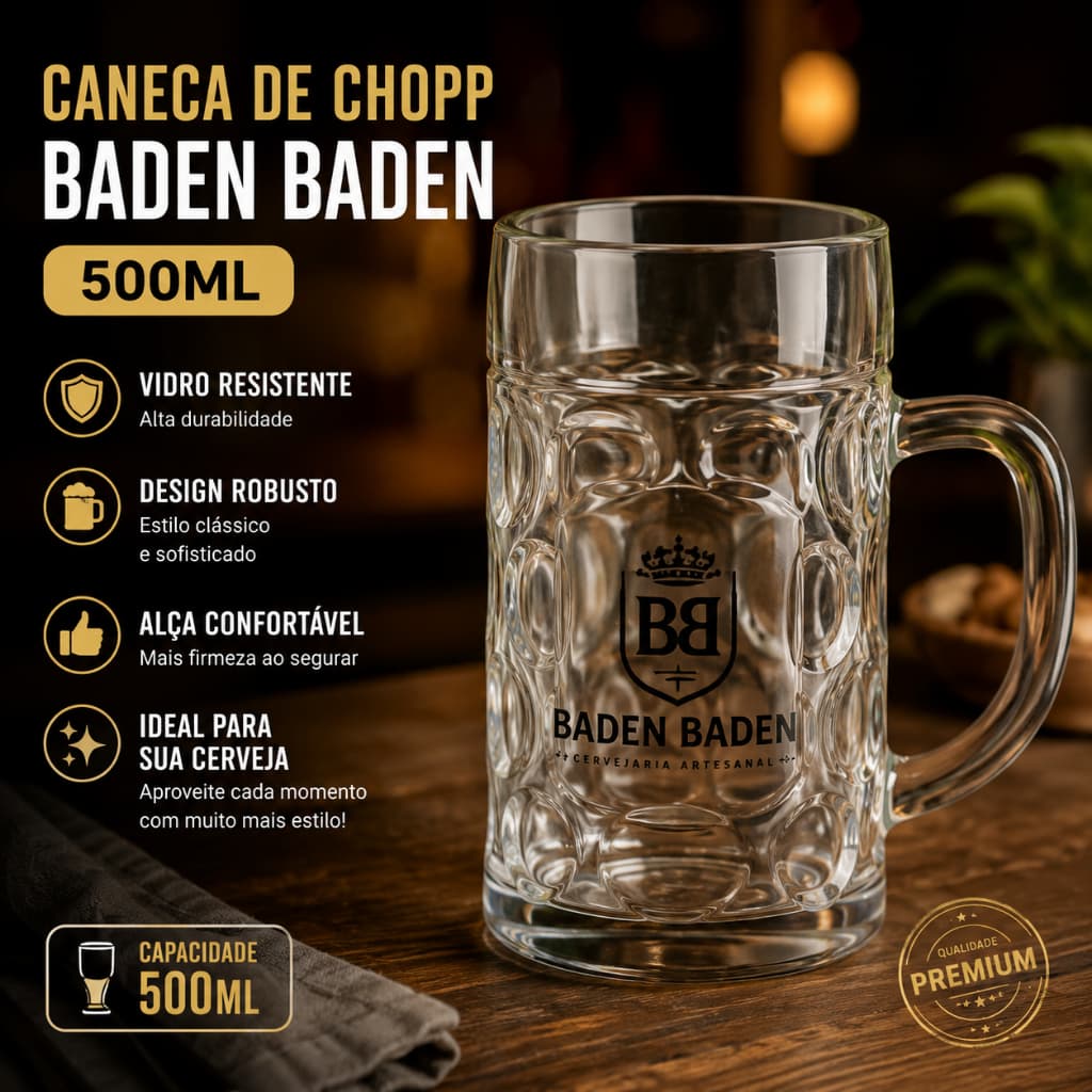 Caneca de Chopp Baden Baden 500ml de Vidro Resistente | Caneca para Cerveja