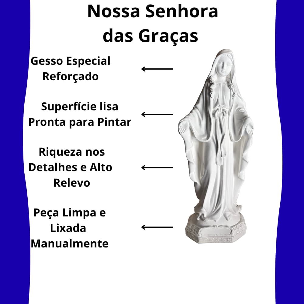 Imagem Nossa Senhora Escultura Religiosa Virgem Maria Gesso Branca Altar 30cm