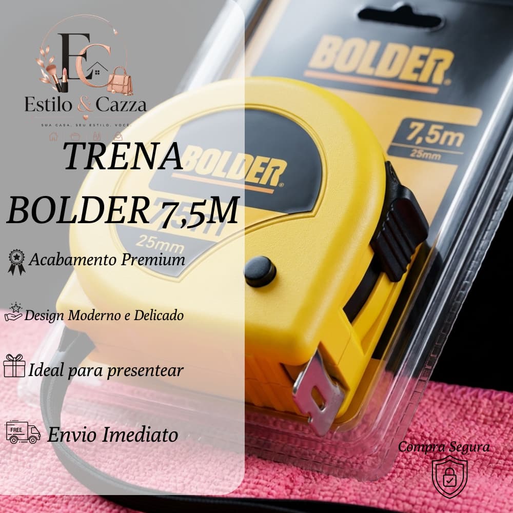 Trena Bolder 7,5m x 25mm Corpo ABS Reforçado e Graduação Dupla (Cm/Pol) Com Trava