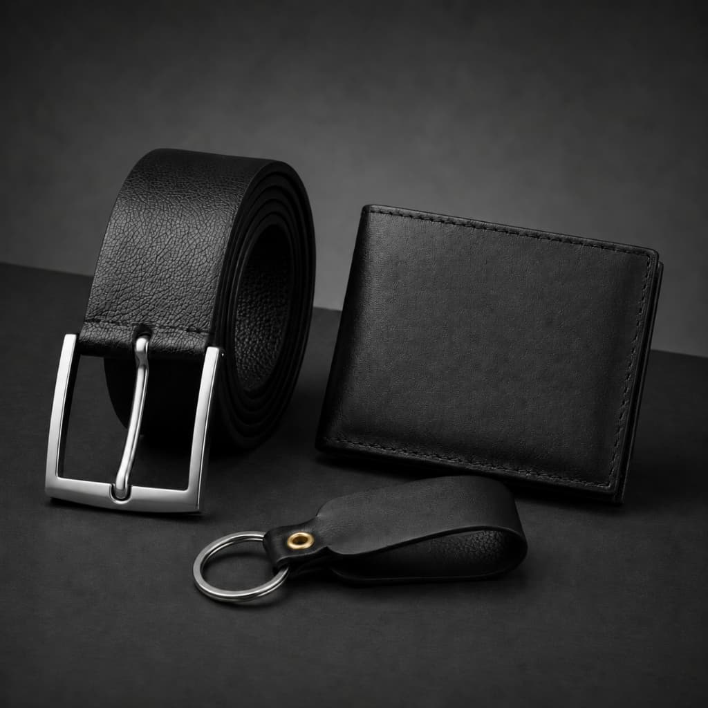 Kit Carteira Masculina + Cinto Masculino + Chaveiro Presente Dia dos Pais