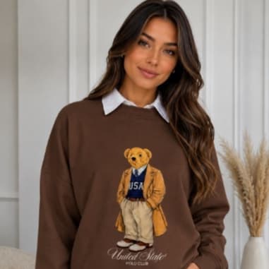 Blusa de Frio Moletom Careca Sueter Feminino Polo Bear Urso USA Tecido Flanelado Estiloso Inverno