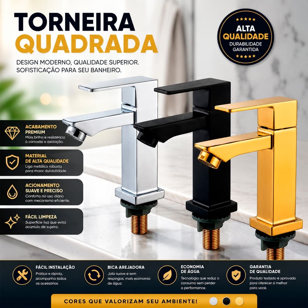 Torneira Quadrada Preta Quente E Fria Torneira De Banheiro Torneira Para Cozinha Pia Furo Único